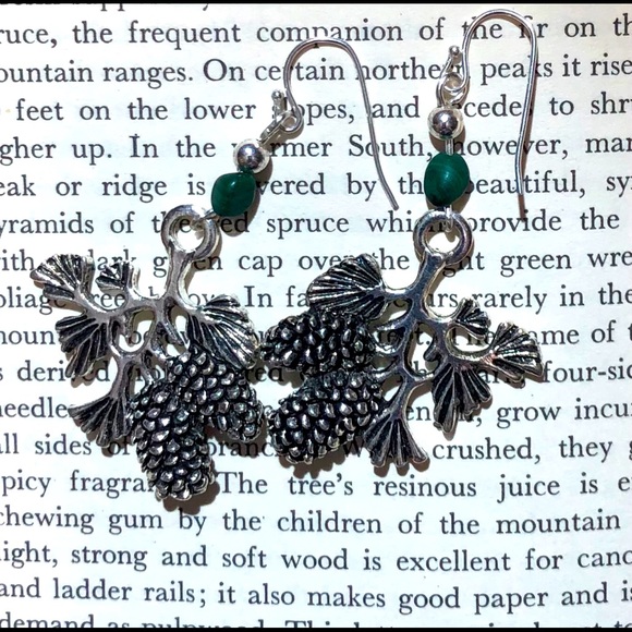 Hand Crafted Malachite and Pine Earrings - Picture 1 of 1
